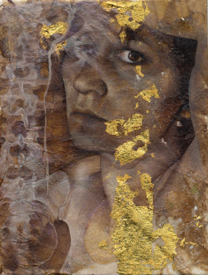     Acrylique sur carton toil&eacute; et feuille d&#039;or -&nbsp;12 x 9 cm